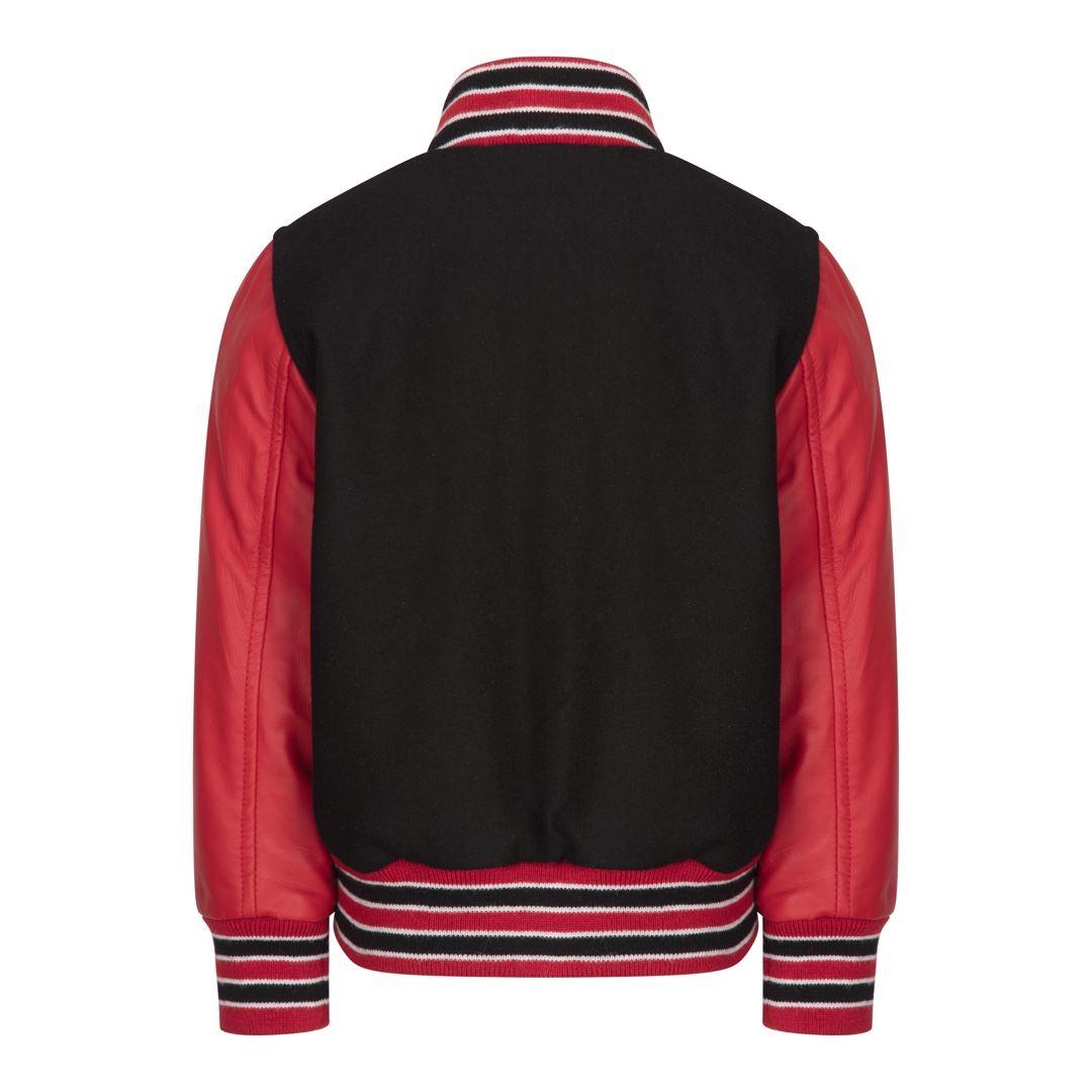 Boys Wool Real Leather Varsity Kids Bomber Jacket Varsity Black White Vintage - Knighthood Store