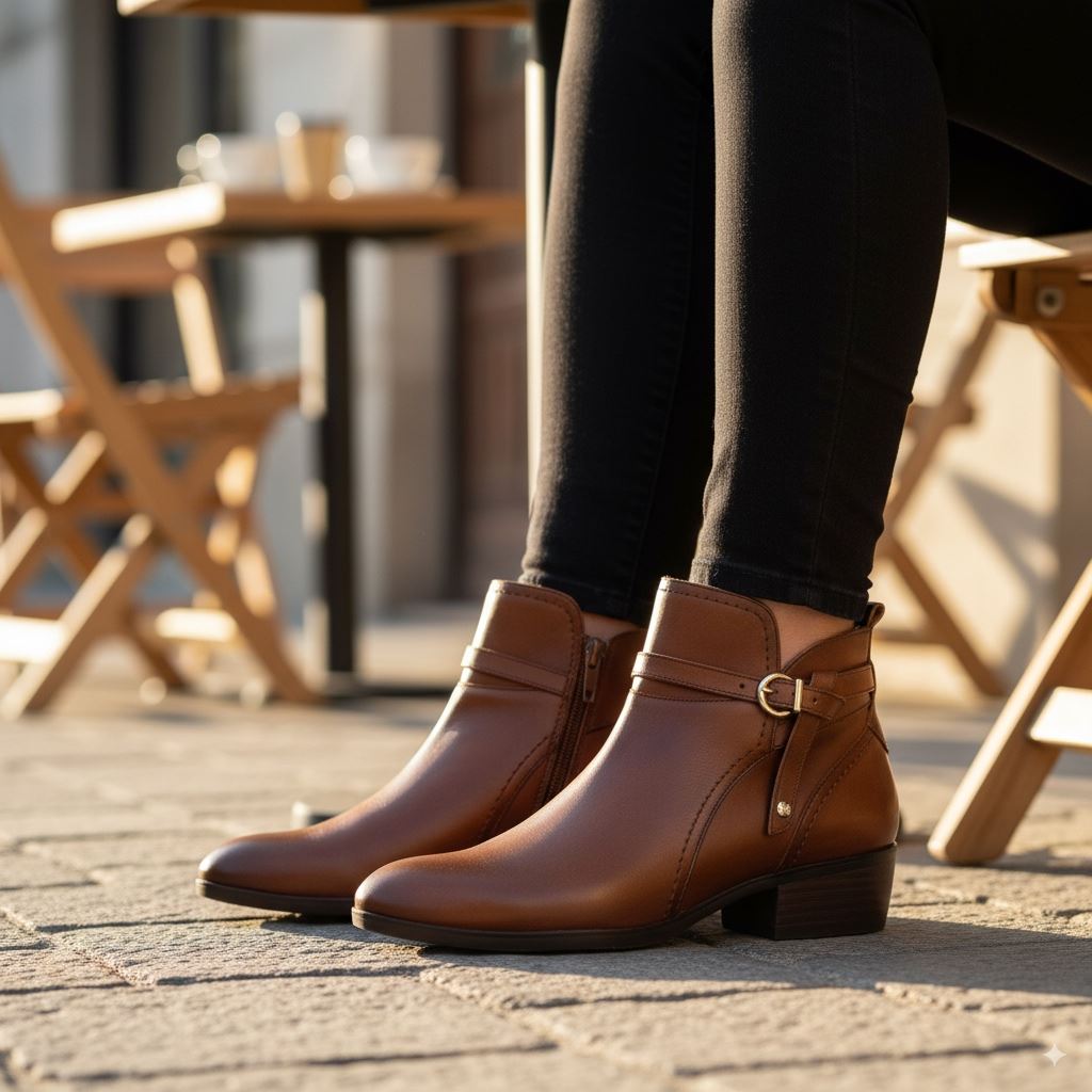 Daroca - Women’s Brown Leather Bootie Heeled Biker Boots