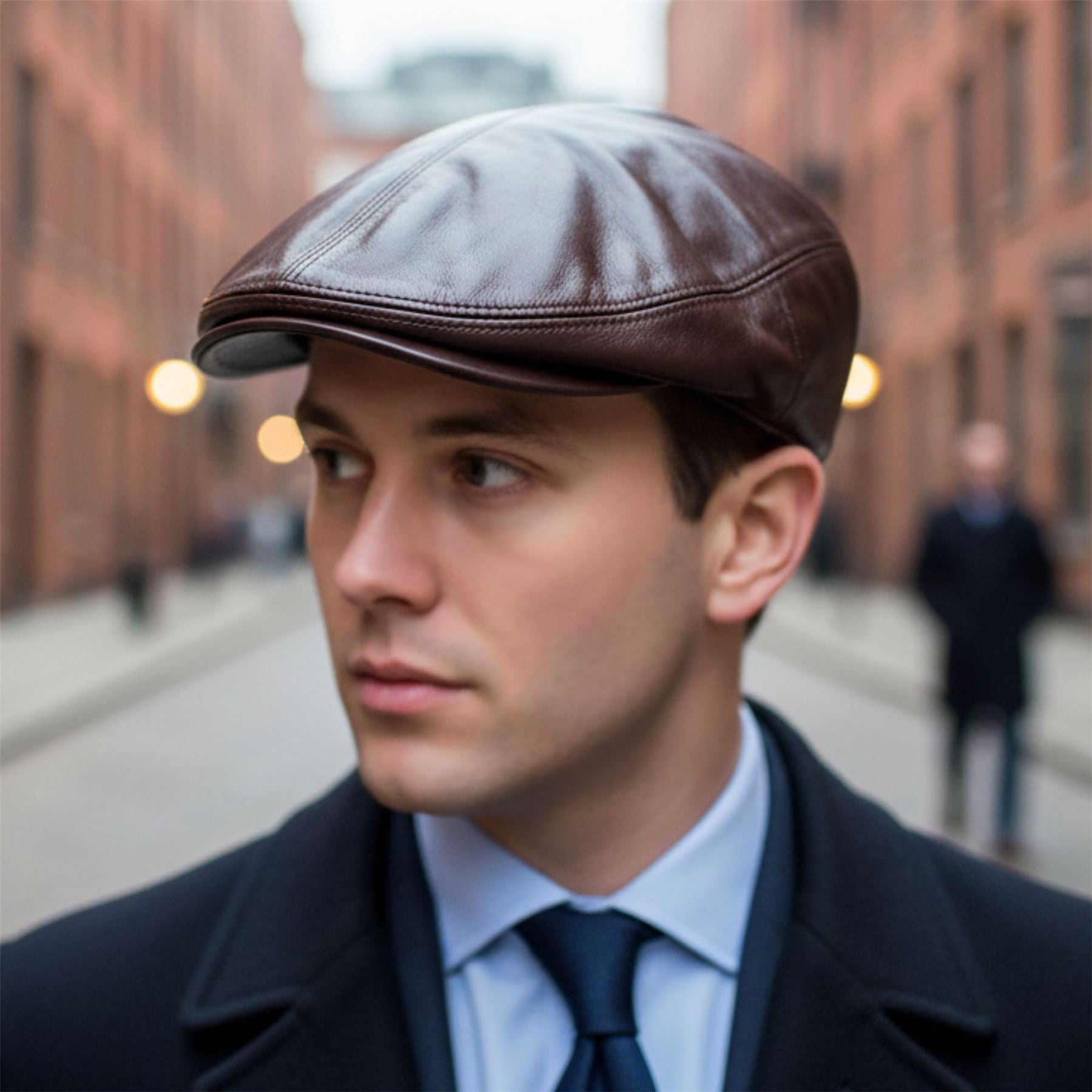 Men's Real Leather Ivy Newsboy Peaked Flat Cap