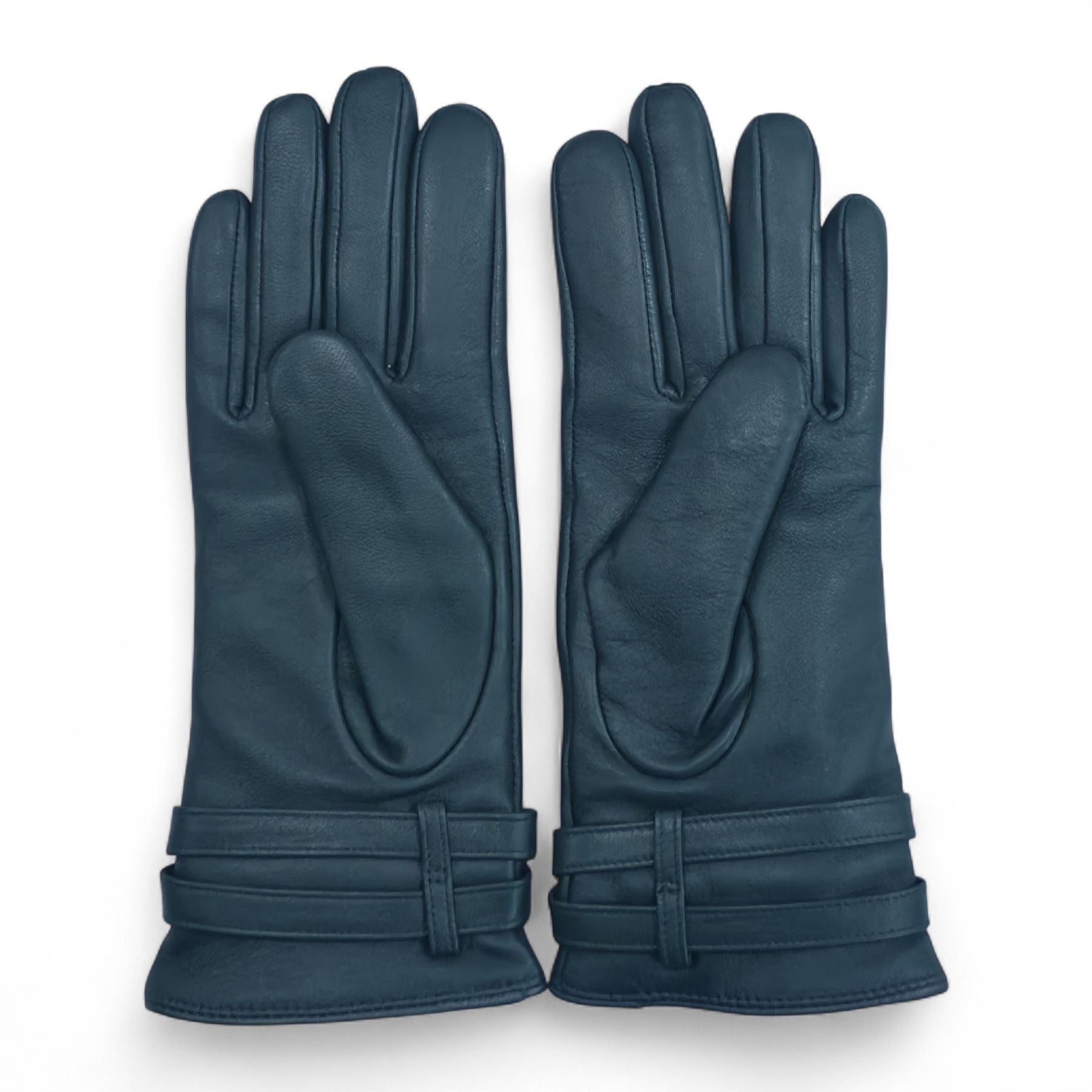Women's Genuine Leather Adjustable Wrist Buckle Gloves