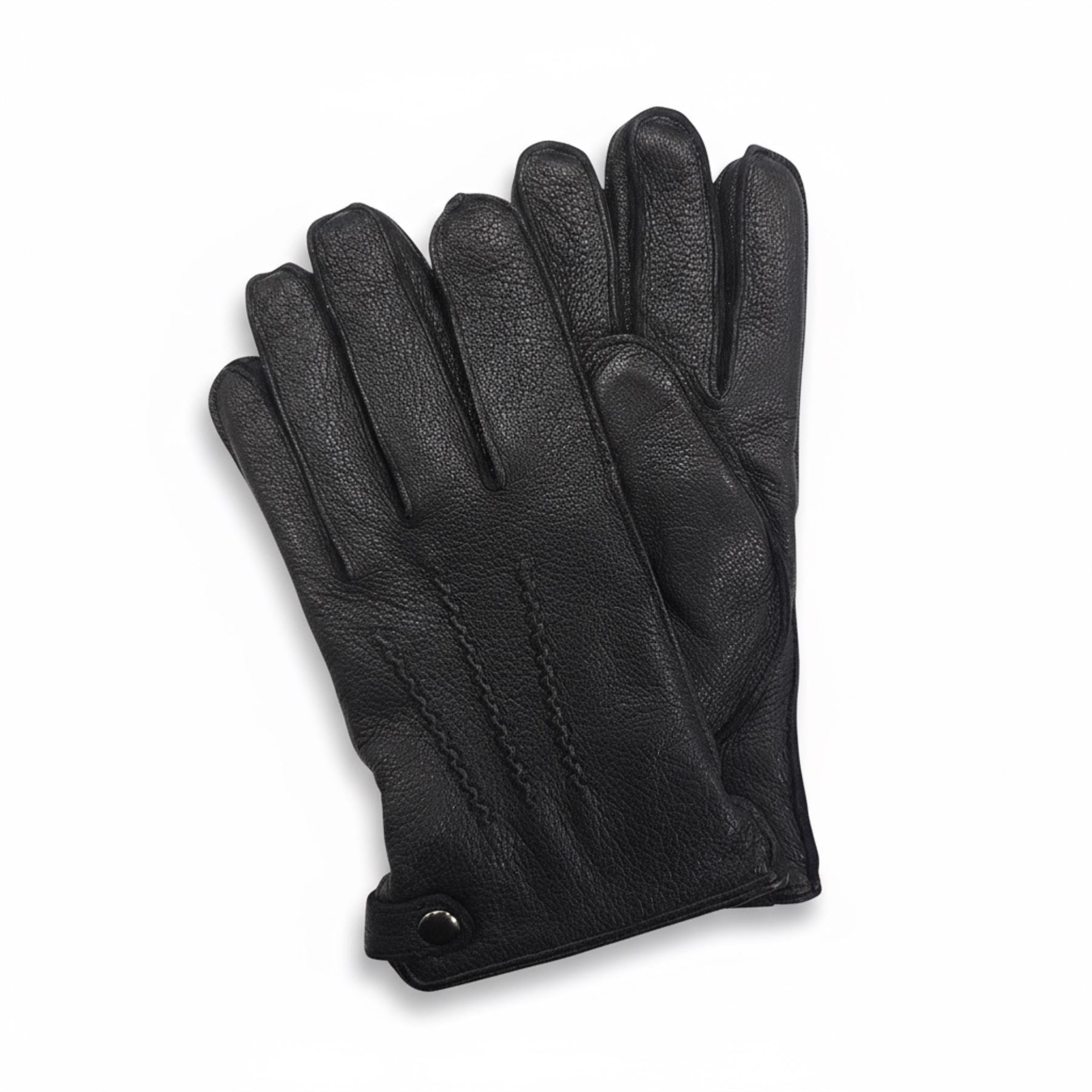 Men’s Leather Wool Lined Snap Button Closure Winter Gloves