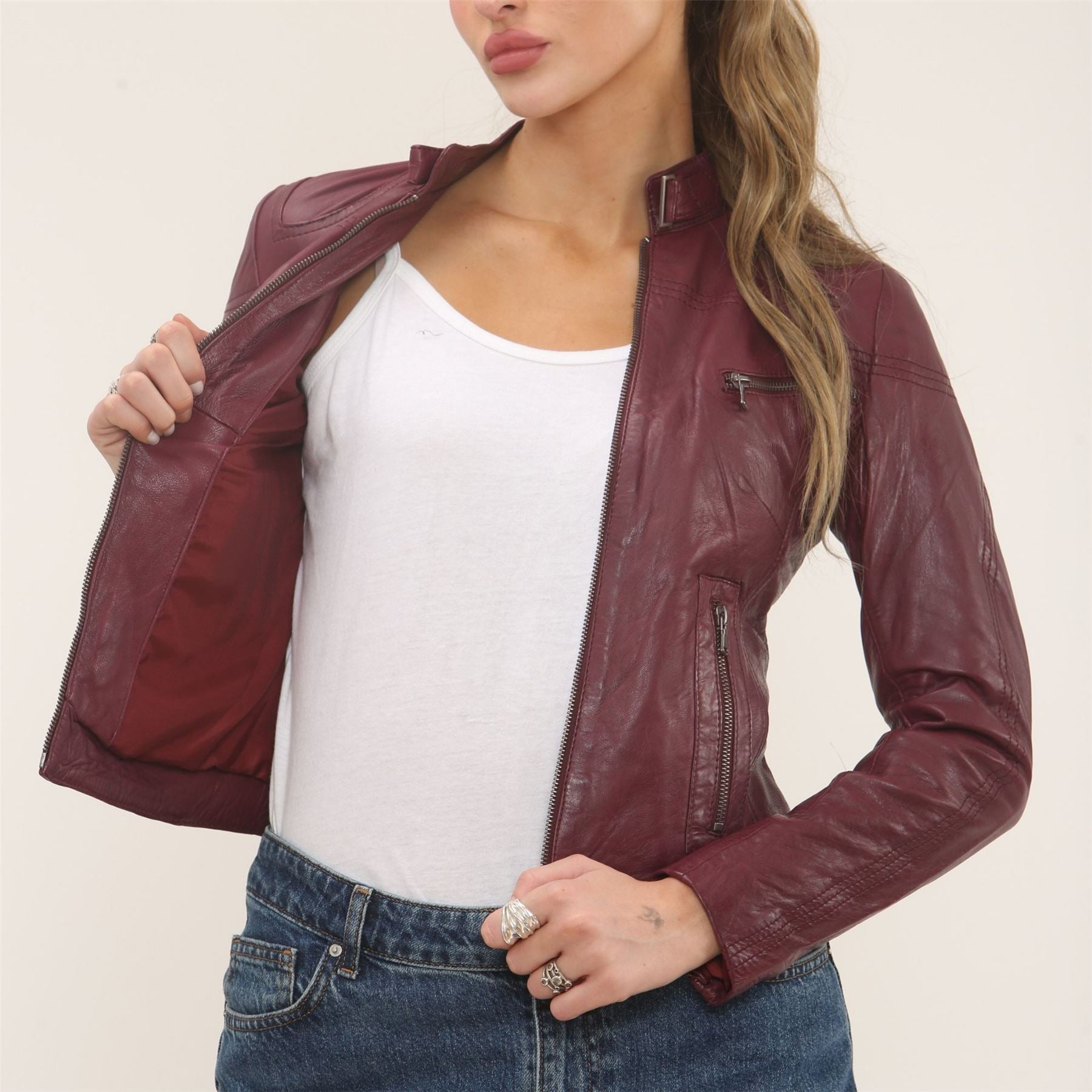 Women's Real Leather Classic Racer Style Biker Jacket