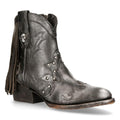 New Rock WSTM003-S1 Grey Leather Cowboy Western Pointed Boots Tassel Vintage - Knighthood Store