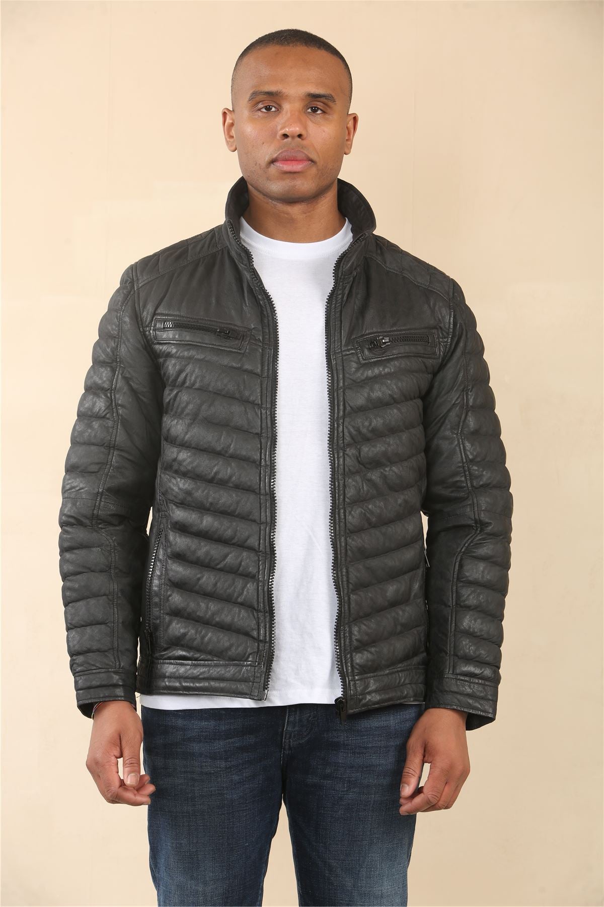 Men's Quilted Puffer Soft Napa Leather Jacket