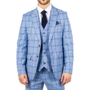 Men's Blazer Light Blue Checked Classic Sport Coat Plaid Tailored Fit - Knighthood Store