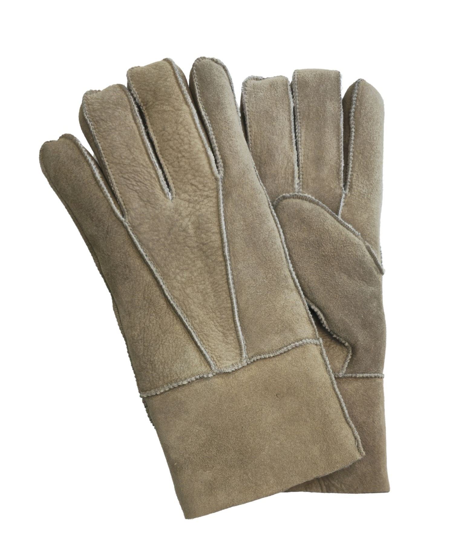 Unisex Suede Leather Shearling Wool Lined Thermal Gloves