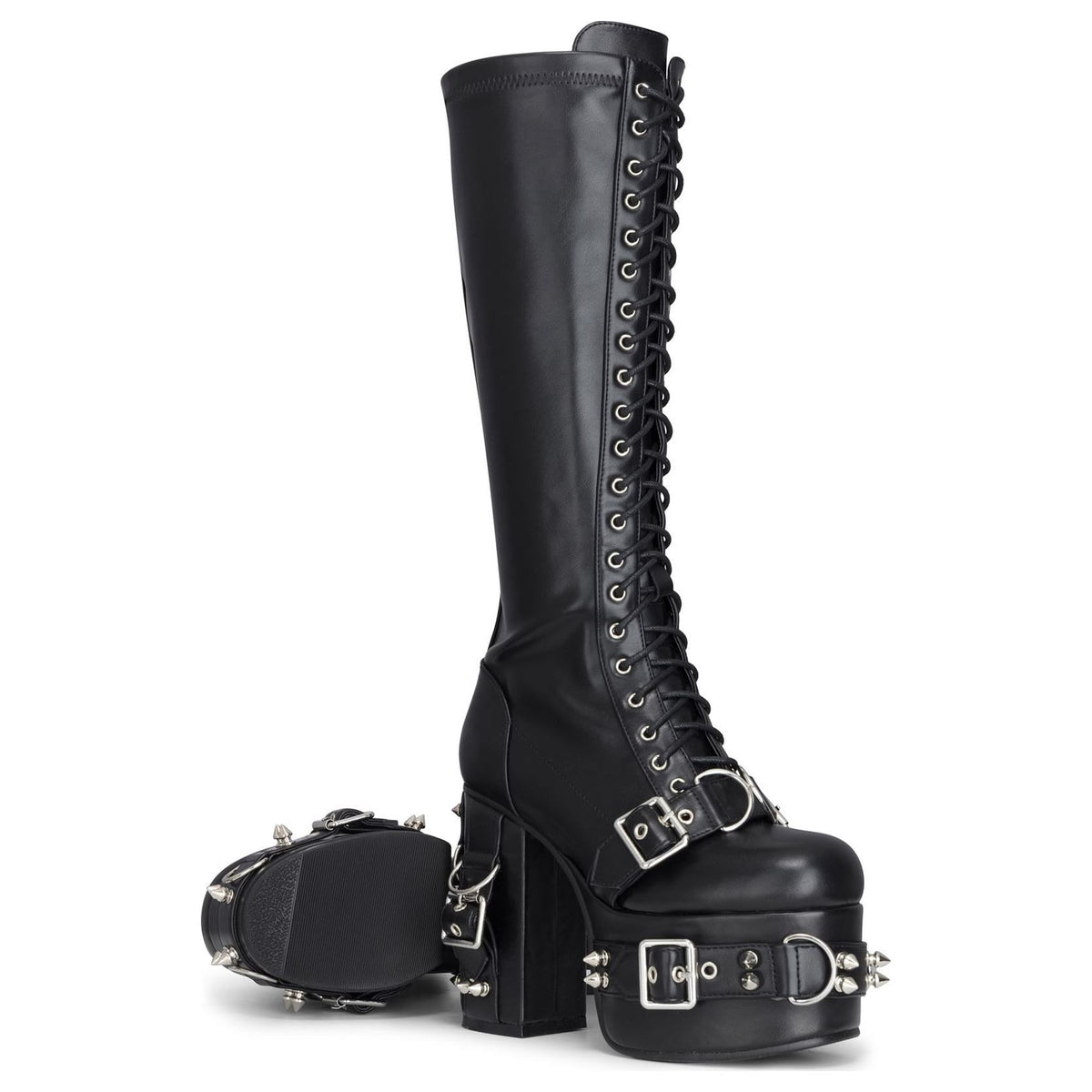 Women's Black Vegan Leather Knee-High Tall Goth Platform Boots