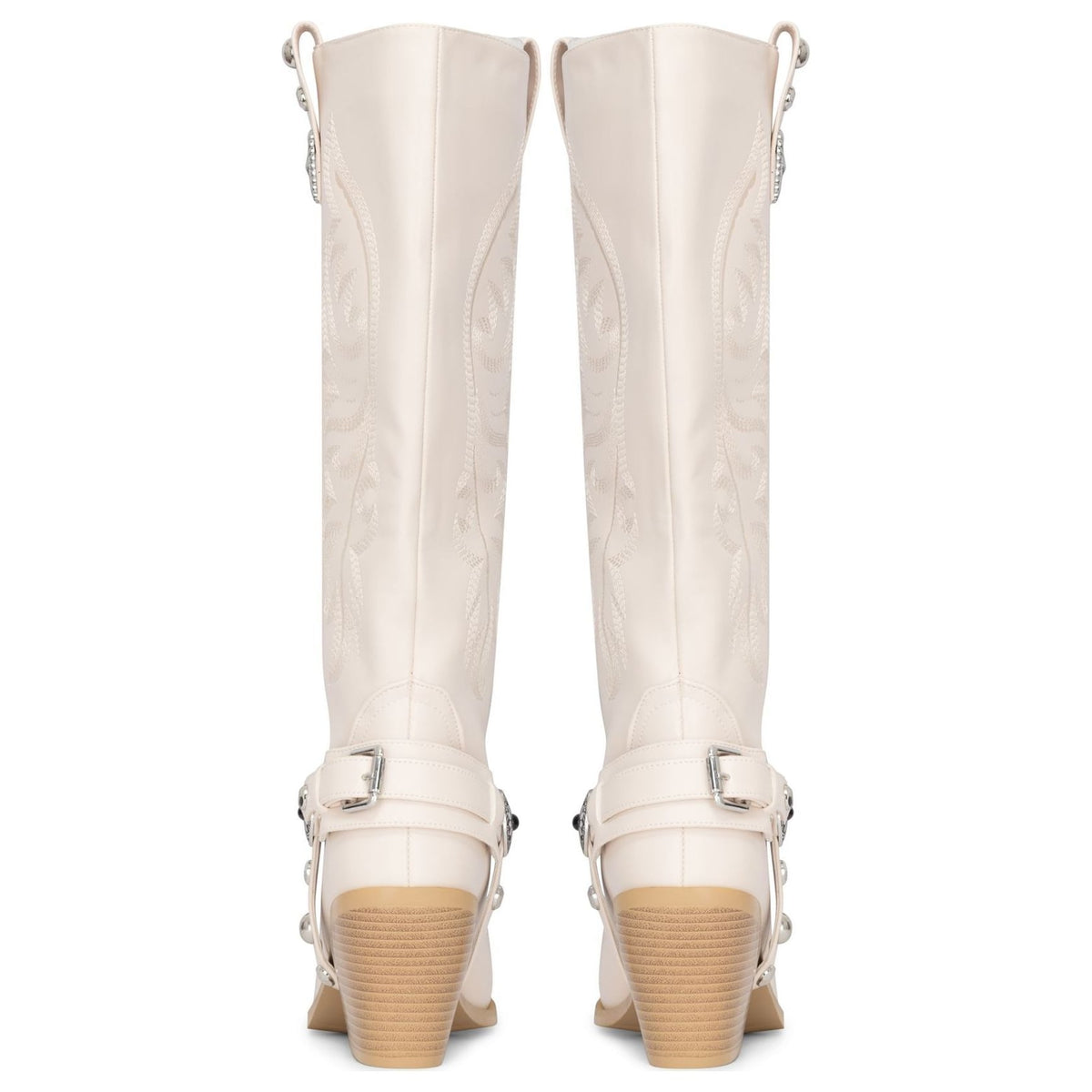 Women's White Vegan Leather Western Knee-High Embroidered Cowboy Boots