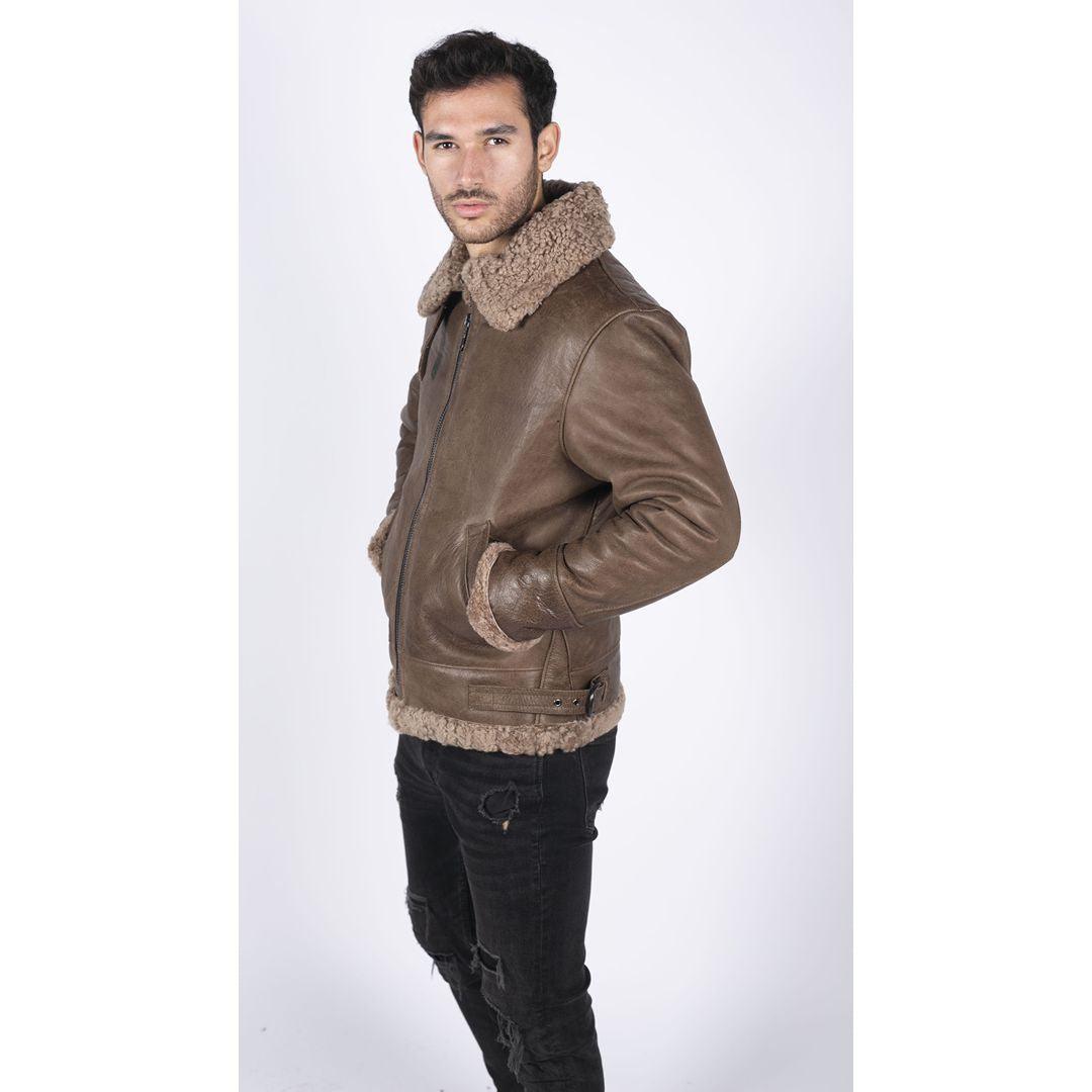 Mens Genuine Sheepskin Leather B3 Flying Aviator Vintage Brown Teddy Sheep Fur - Knighthood Store