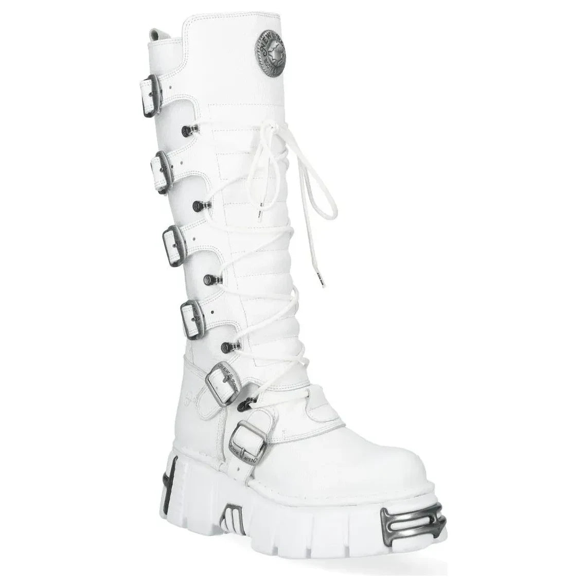 Women's New Rock M-272-C69 Knee High White Leather Gothic Boots