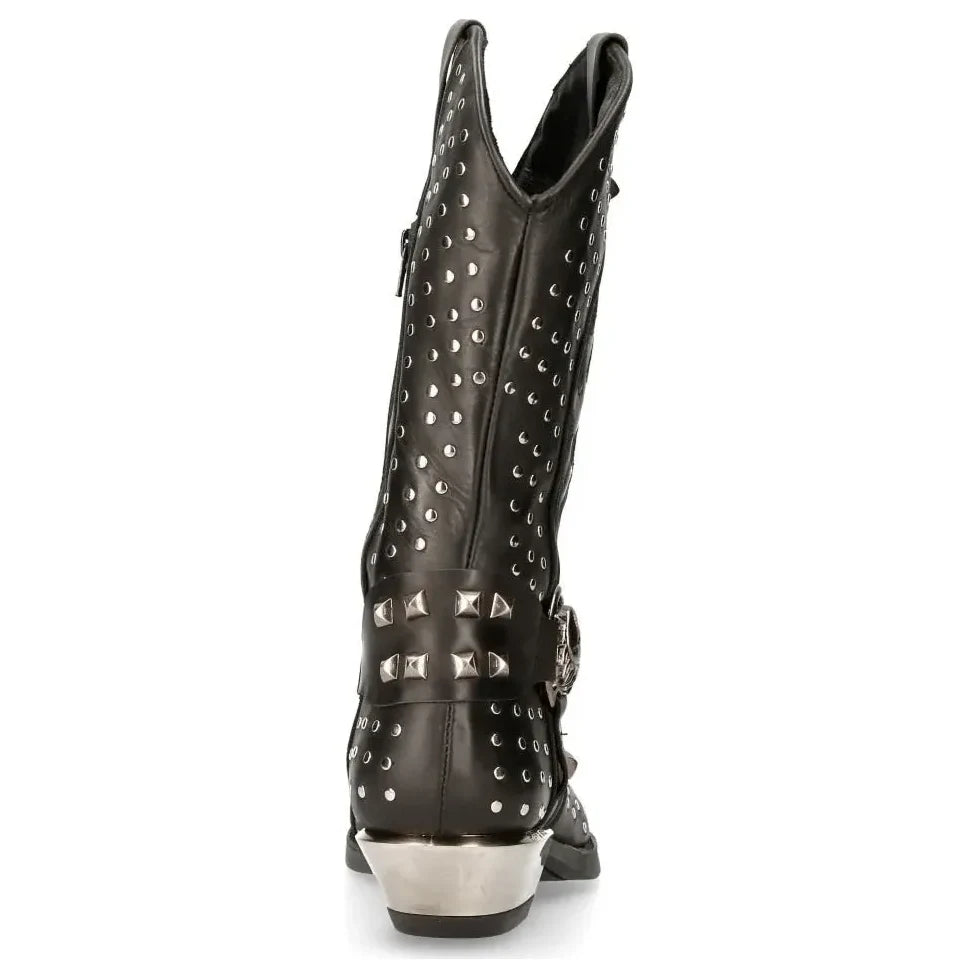 Men's New Rock M-7928-s1 Western Cowboy Boots Black Leather