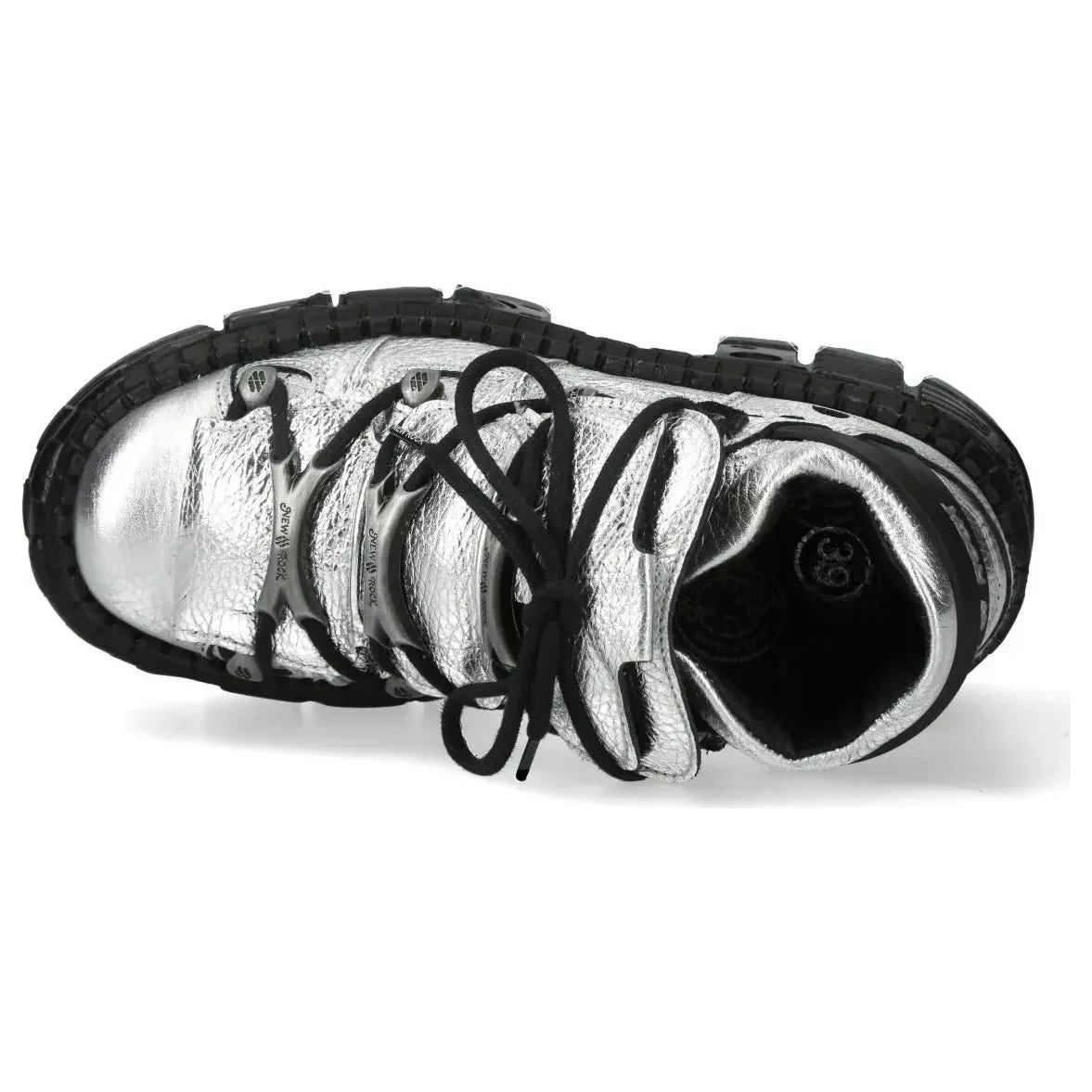 Women's New Rock M-106WALL-C16 Silver Black Leather Ankle Boots