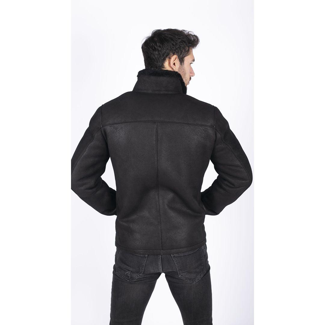 Mens Real Sheepskin Jacket Short Zipped Casual Retro Vintage Black Zipped - Knighthood Store