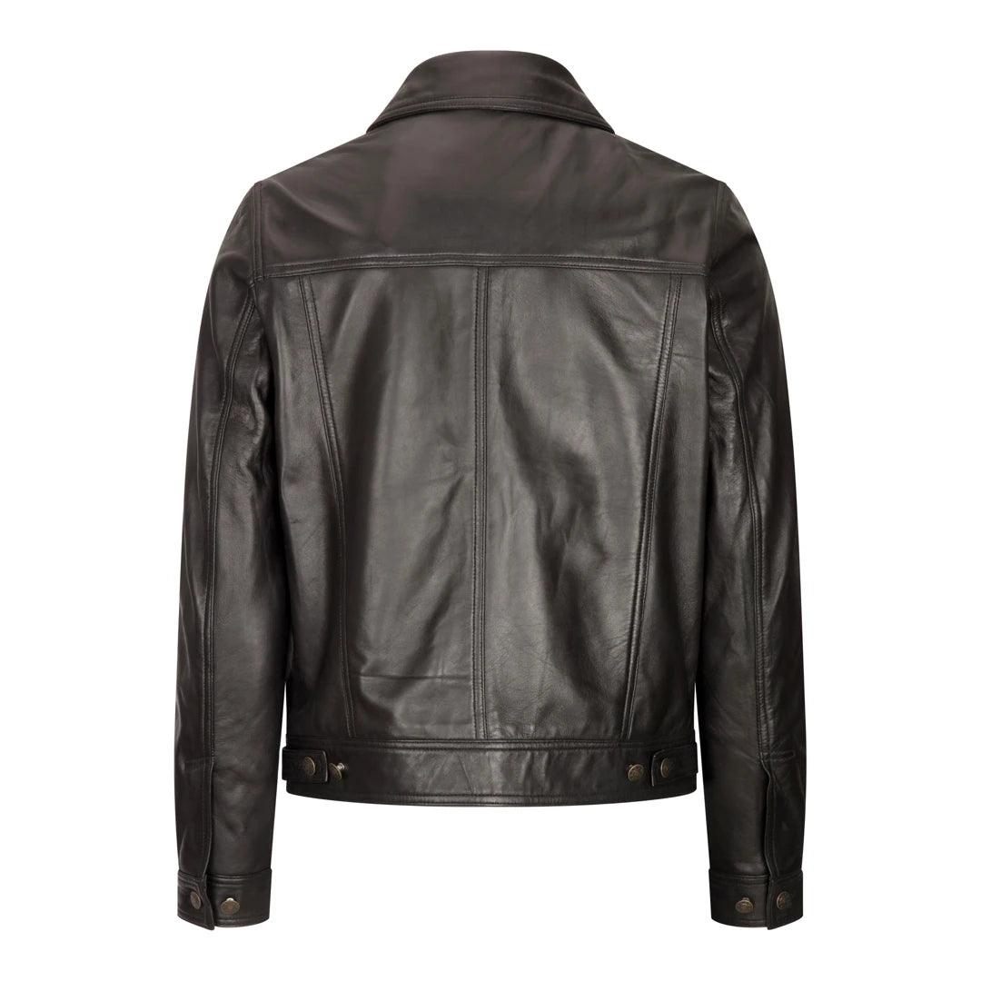 Mens Vintage Retro Jeans Jacket Style Real Leather Short Washed Biker - Knighthood Store