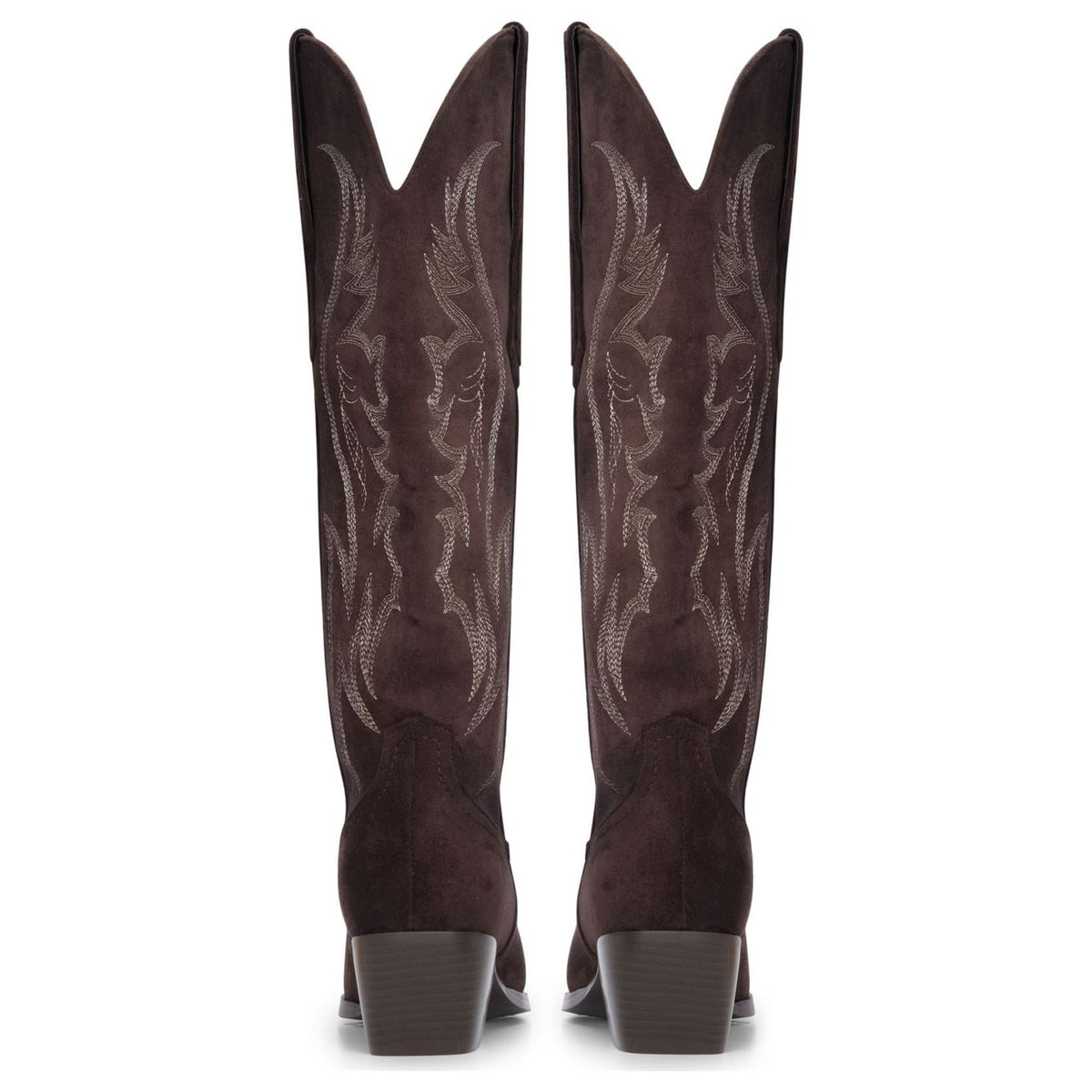 Women's Dark Brown Vegan Suede Knee-High Western Cowboy Boots