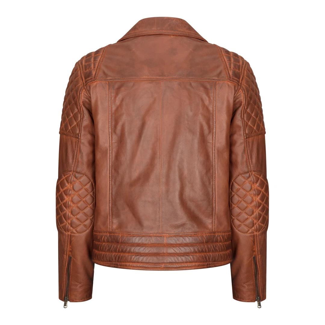 Mens Slim Fit Cross Zip Retro Vintage Brown Biker Punk Rock Real Leather Jacket - Knighthood Store