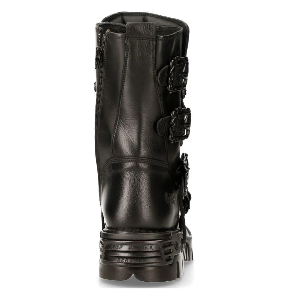 Men's New Rock 391-S18 Black Leather Mid Calf Boots