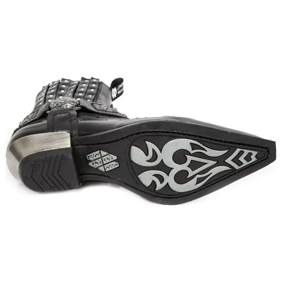Men's New Rock M.7950-S1 Black Ankle Boots Western Goth Skull Stud