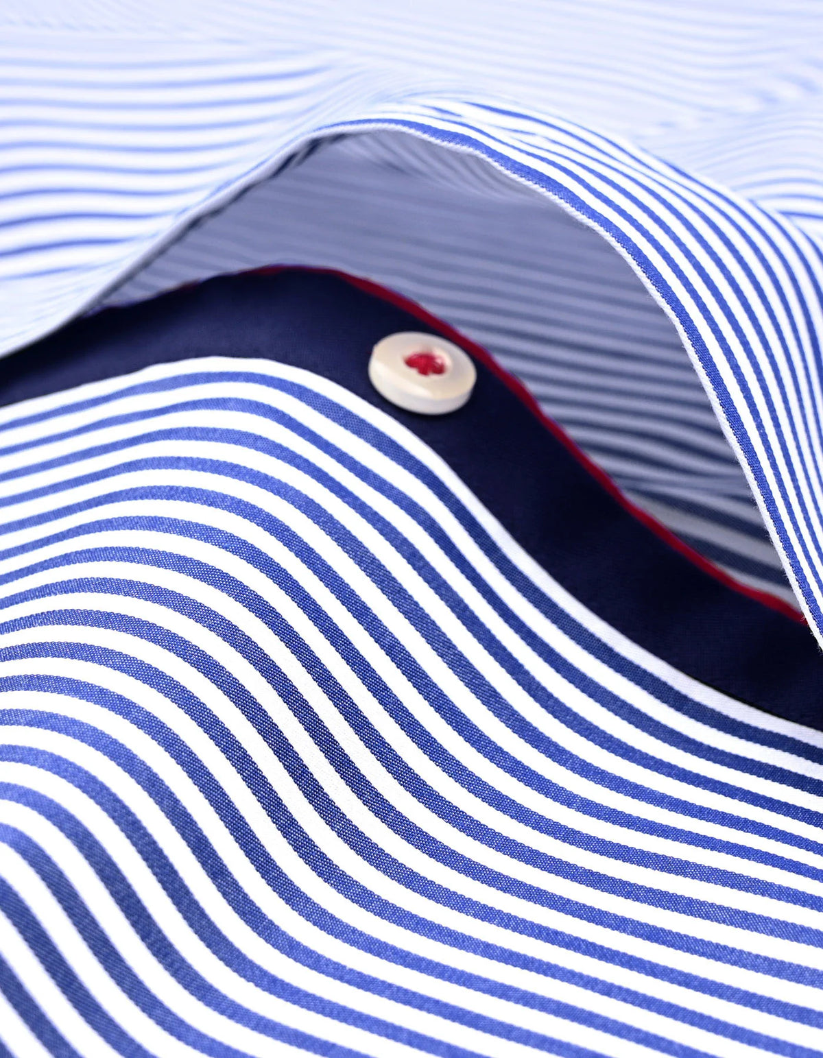 Men's Blue & White Striped Twill Formal Shirt with Contrast Trim