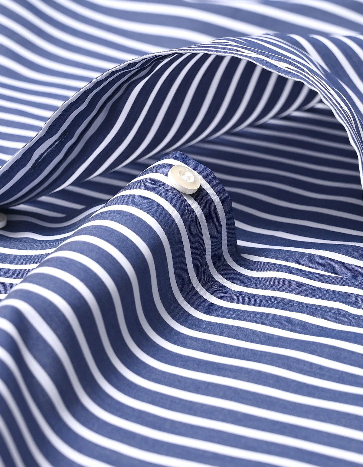 Navy Striped Cotton Shirt with Contrast Collar - Stylish Men's Shirt