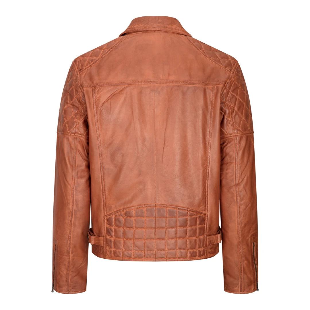 Mens Vintage Washed Tan Brown Real Leather Biker Jacket Cross Zip Retro Casual - Knighthood Store