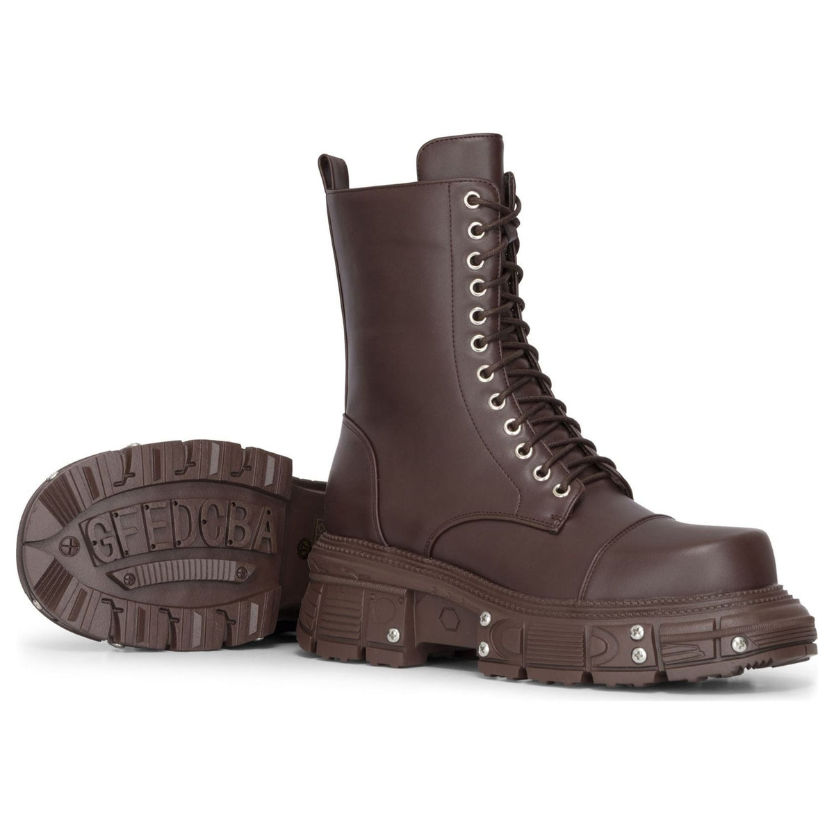 Women's Brown Vegan Leather Platform Mid-Calf Combat Boots