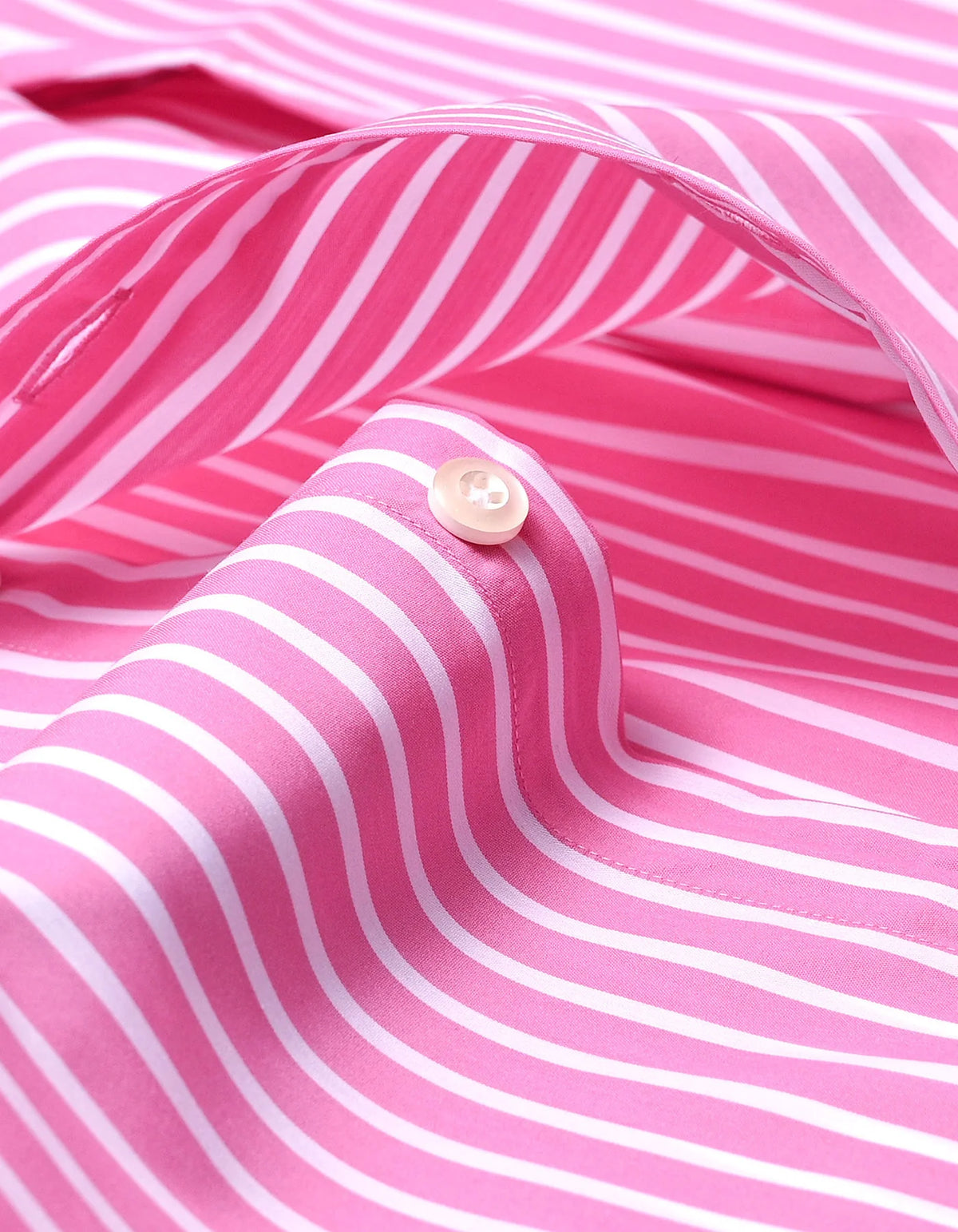 Men's Flamingo Pink Striped Contrast Collar Shirt