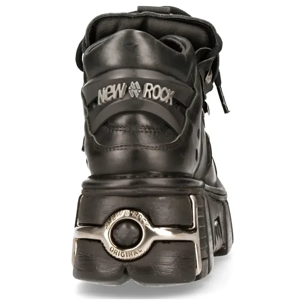 New Rock M106-s1 Unisex Metallic Black Leather Gothic Boots