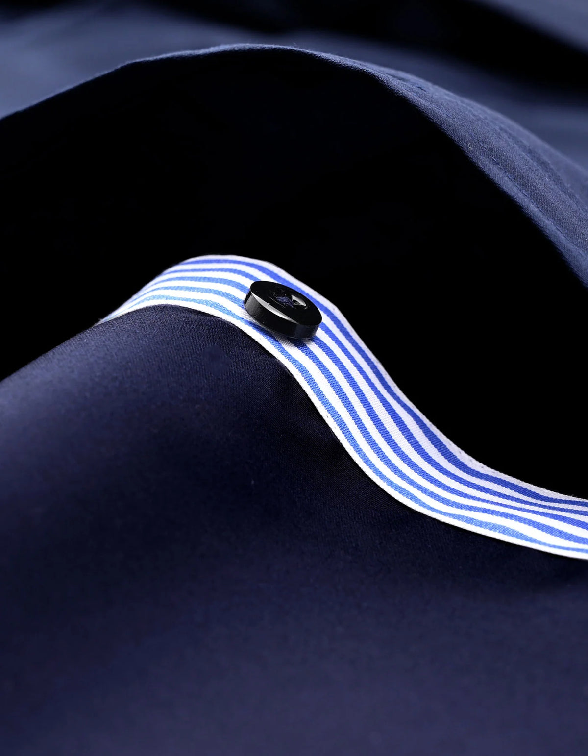 Men's Navy Satin Formal Shirt with Striped Contrast Trim