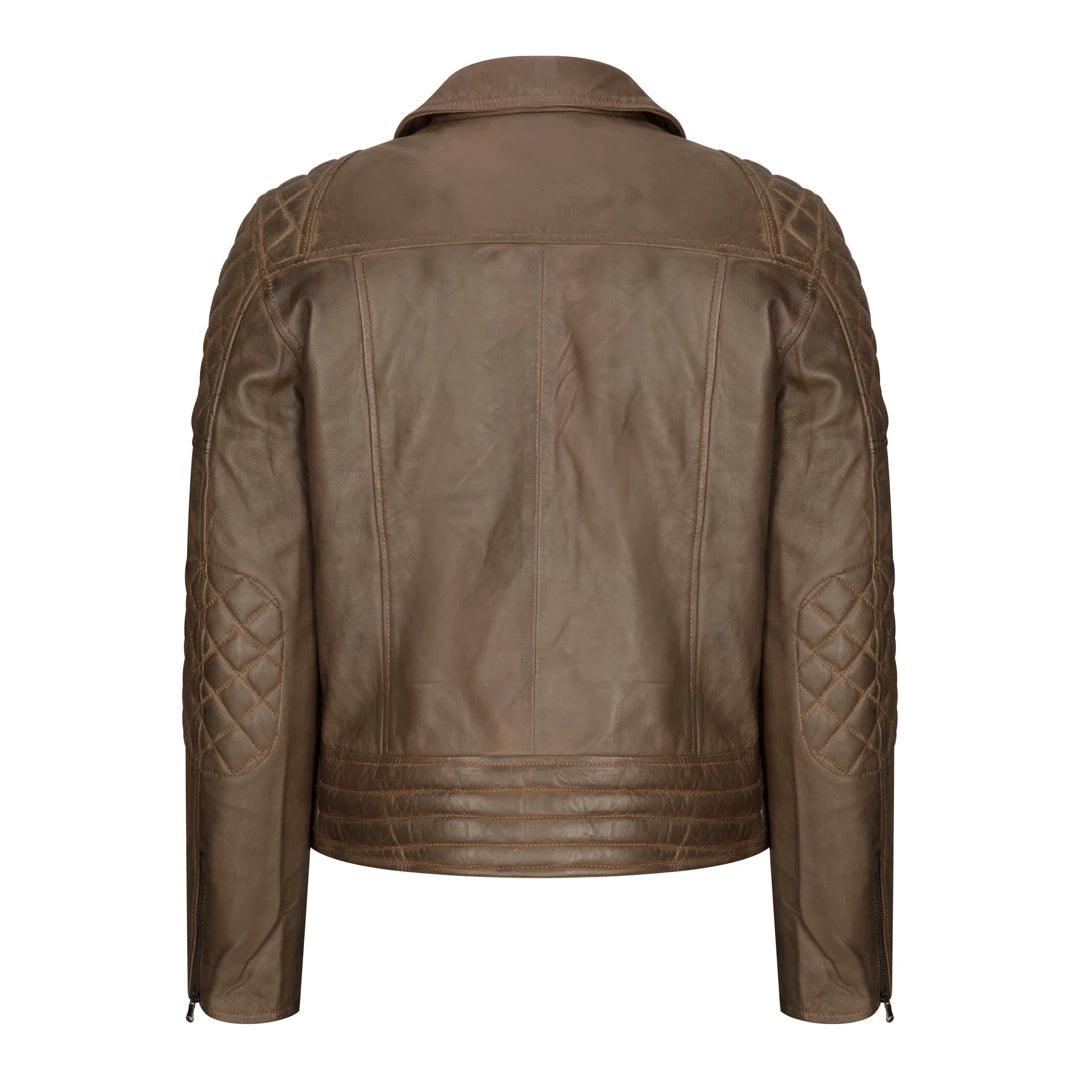 Mens Slim Fit Cross Zip Retro Vintage Brown Biker Punk Rock Real Leather Jacket - Knighthood Store