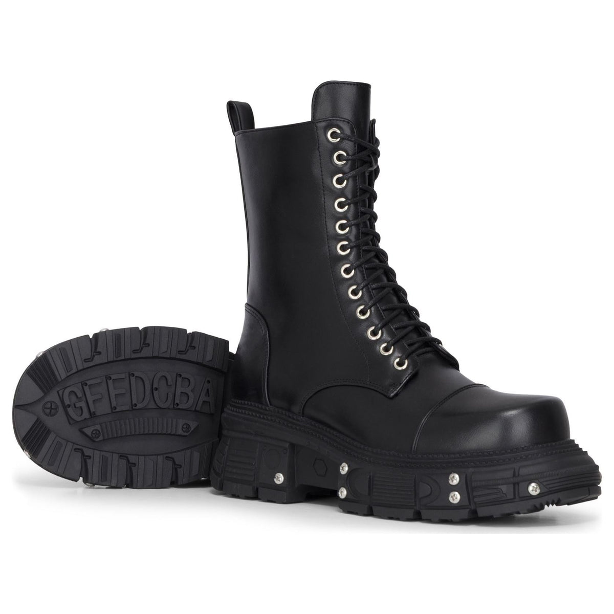 Women's Black Vegan Leather Platform Mid-Calf Combat Boots