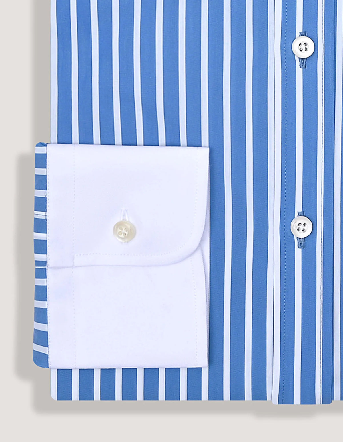 Men's Blue Striped Shirt with Contrast Collar and Cuffs