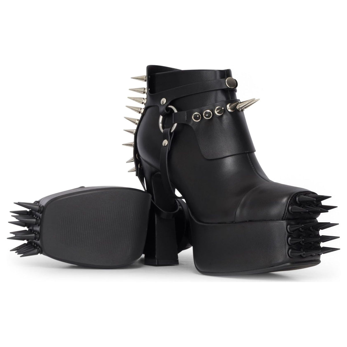 Women's Black Vegan Leather Goth Platform Heeled Booties