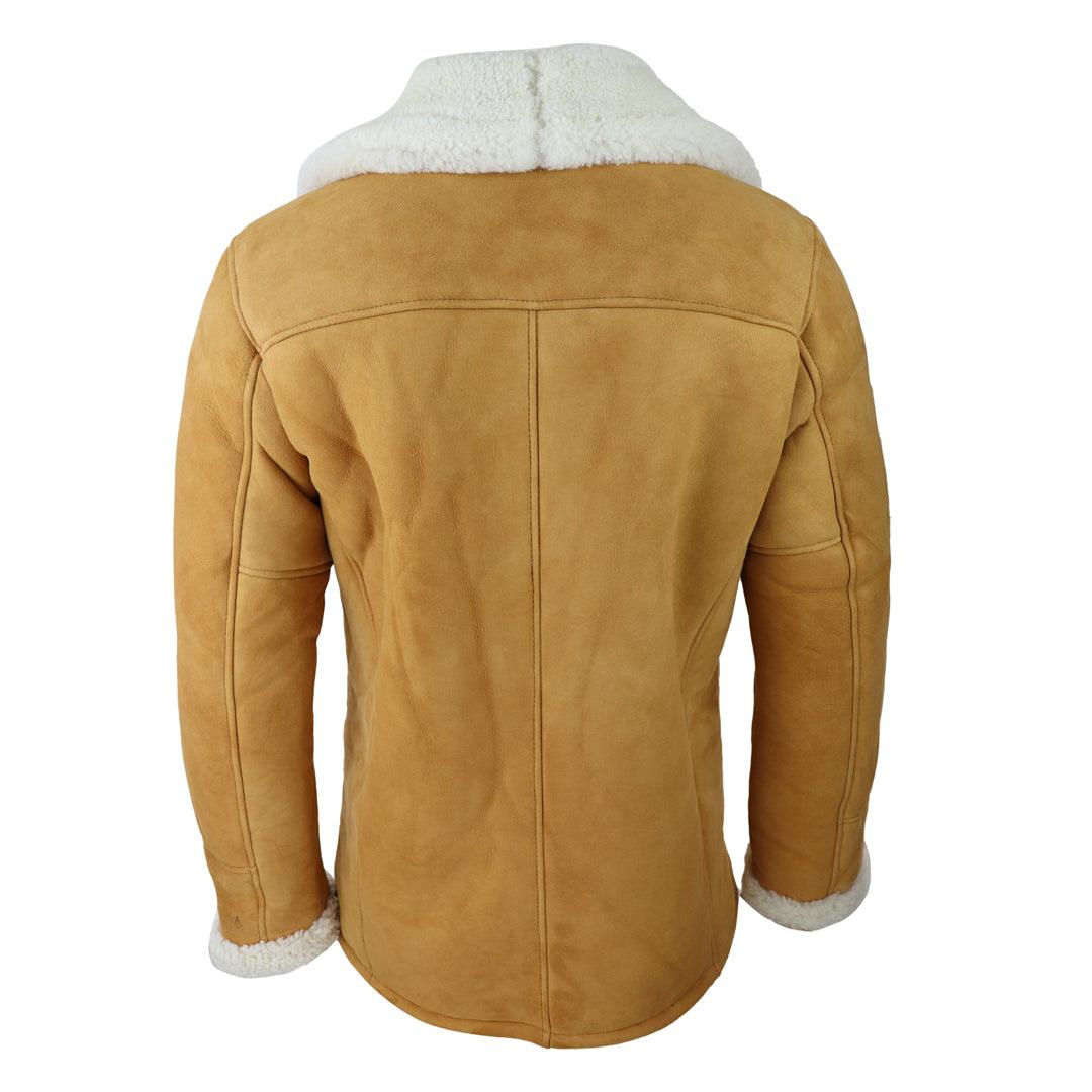 Mens 3 4 Genuine Sheepskin Coat Classic Tan Brown Camel Jacket Cream F