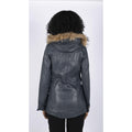 Womens Real Leather Parka Coat 3/4 Removable Hood Fur Button Cover Zipped - Knighthood Store