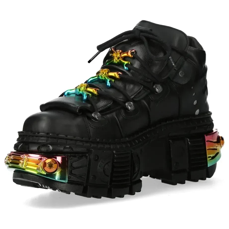 Men's New Rock WALL106-S23 Boots Black Leather Platform Gothic