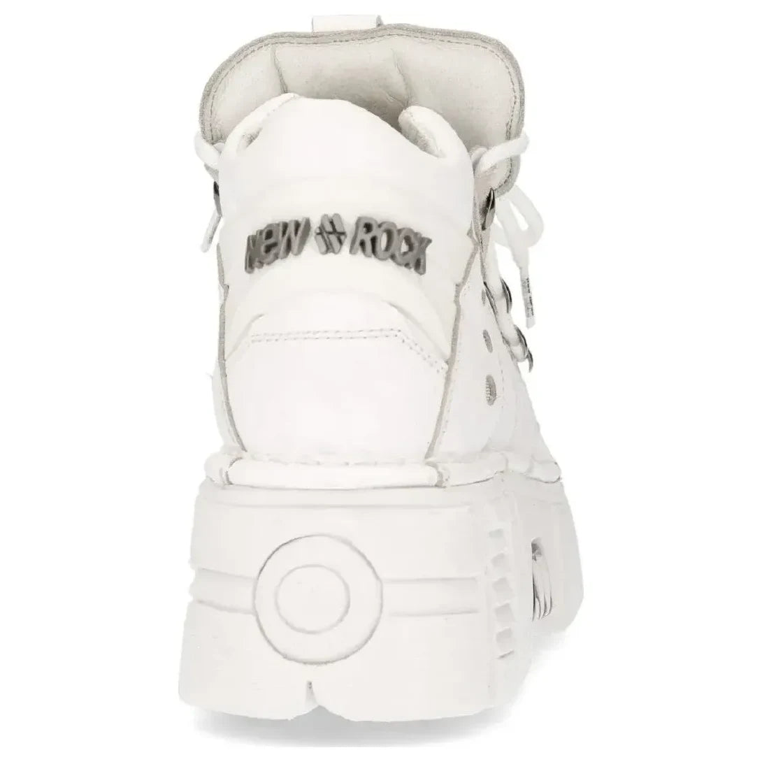 Men's New Rock 106N-S8 Metallic White Leather Biker Gothic Boots