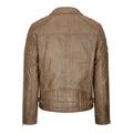 Mens Vintage Washed Tan Brown Real Leather Biker Jacket Cross Zip Retro Casual - Knighthood Store