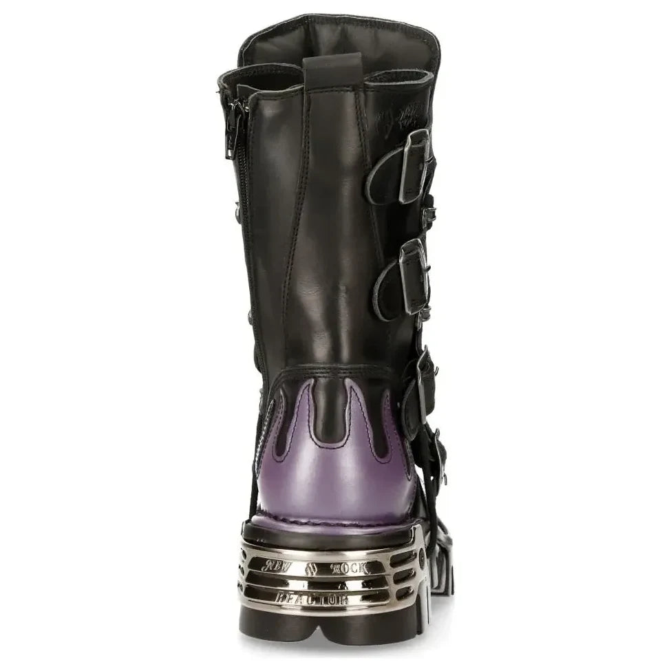 Men's New Rock M-591-s5 Purple Flame Boots Black Leather Gothic