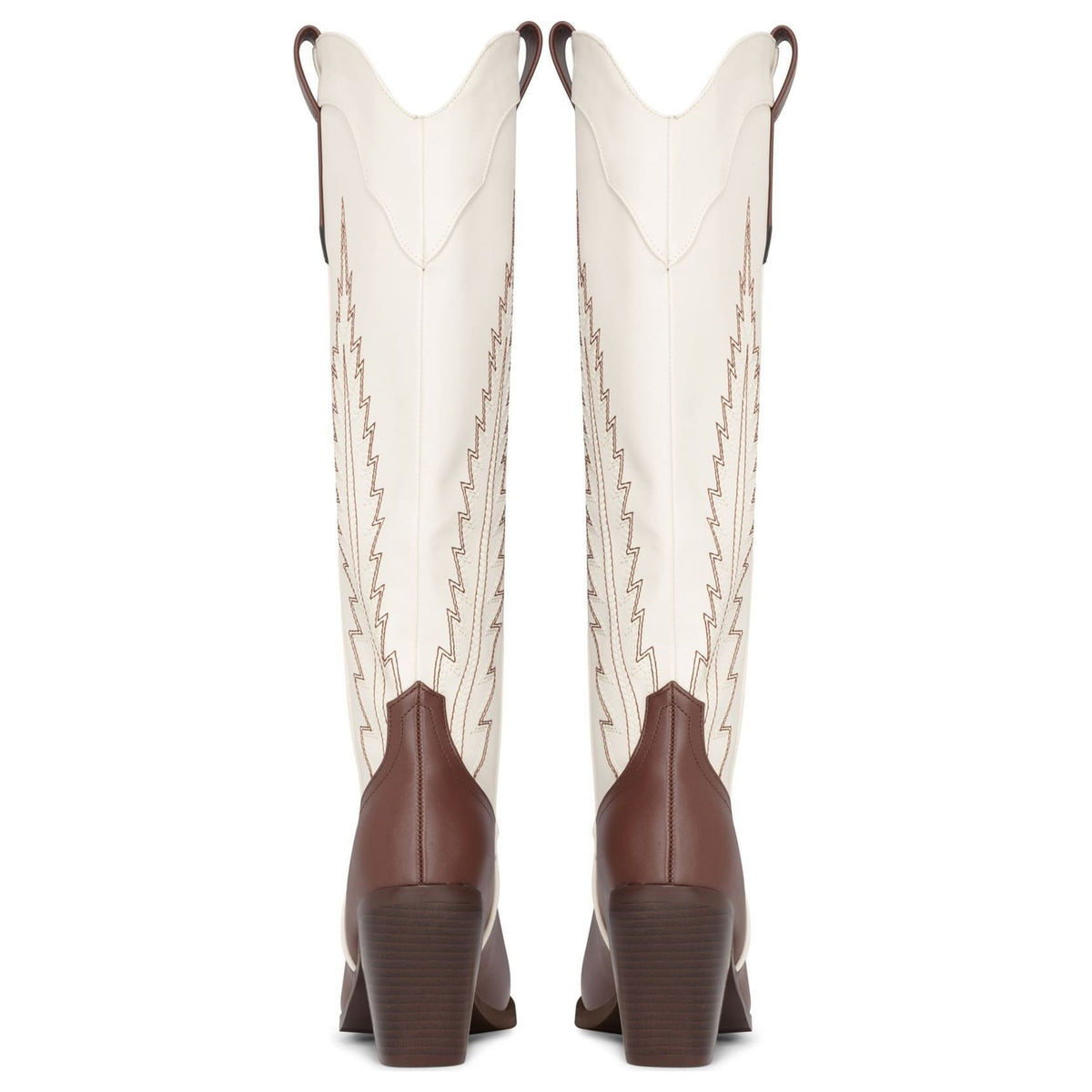 Women's Two-Tone Brown Cream Vegan Leather Western Knee-High Cowboy Boots