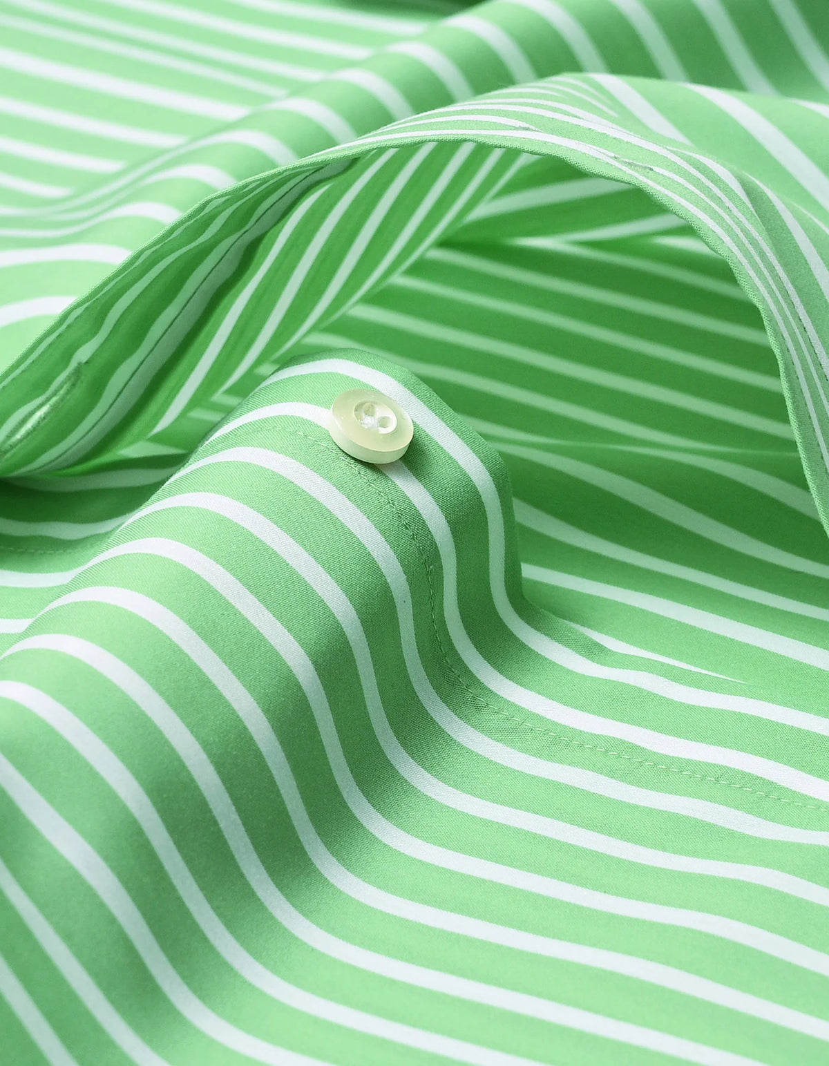 Men's Light Green Striped Shirt with Contrast Collar & Cuffs