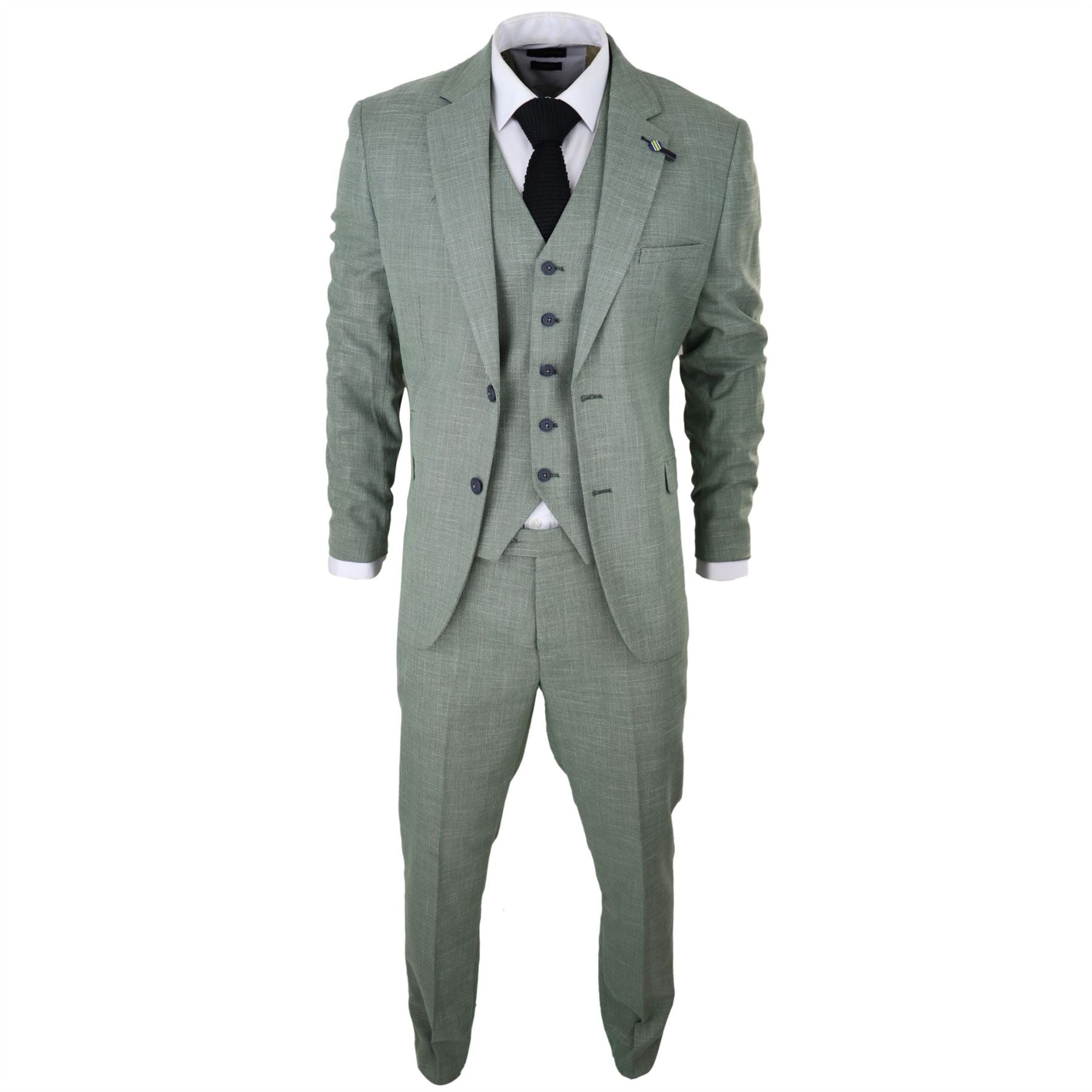 Mens 3 Piece Suit Sage Green Summer Linen Tailored Fit Wedding Prom Classic