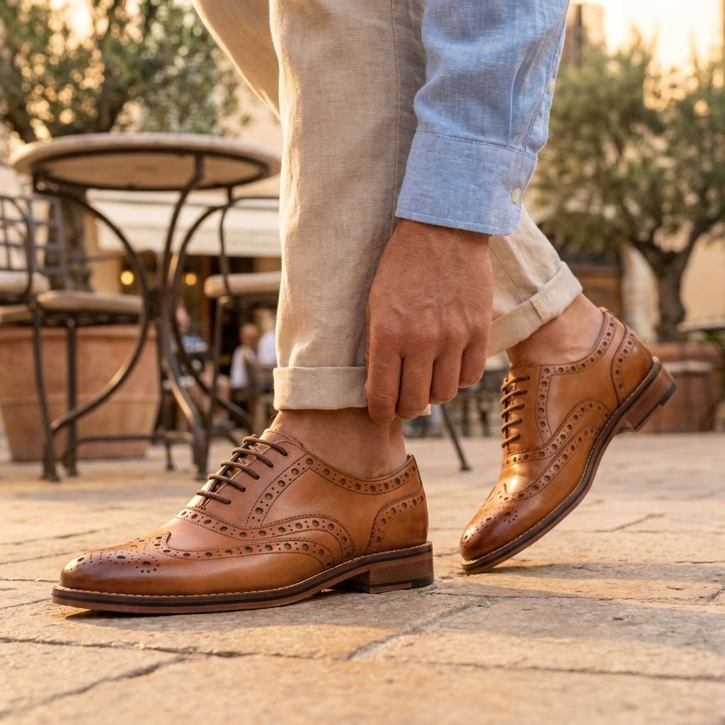 Men's Tan Brown Leather Wingtip Brogue Oxford Office Shoes