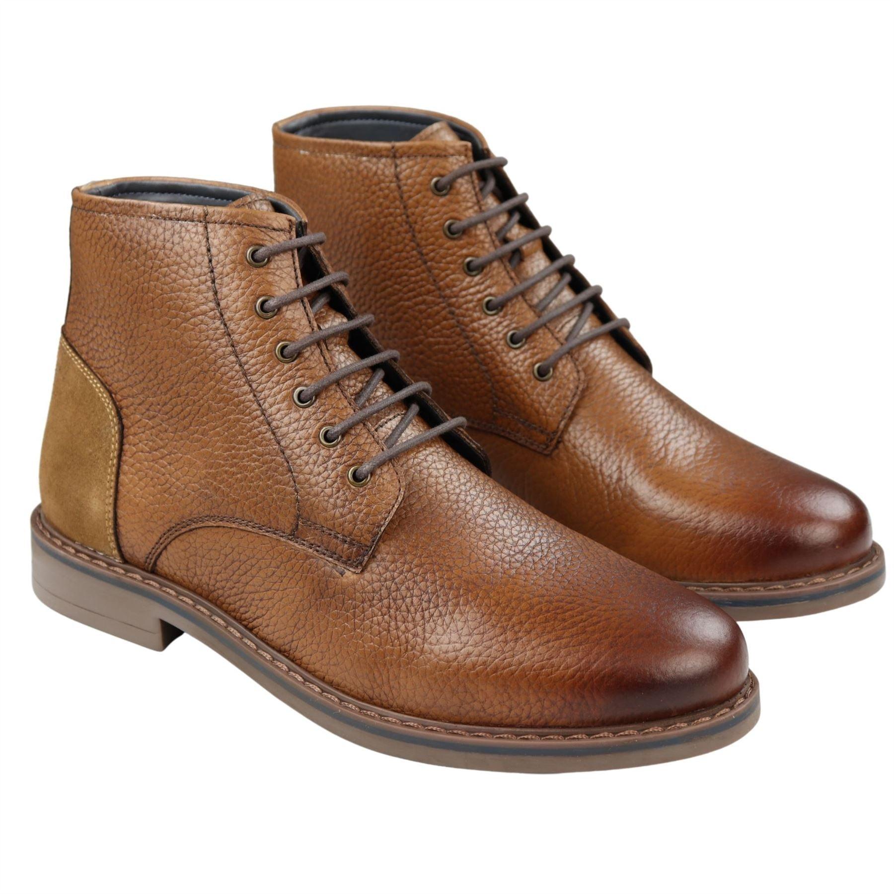 Mens Round Toe Laced Boots Black Tan Brown Real Leather Smart Casual Dress - Knighthood Store