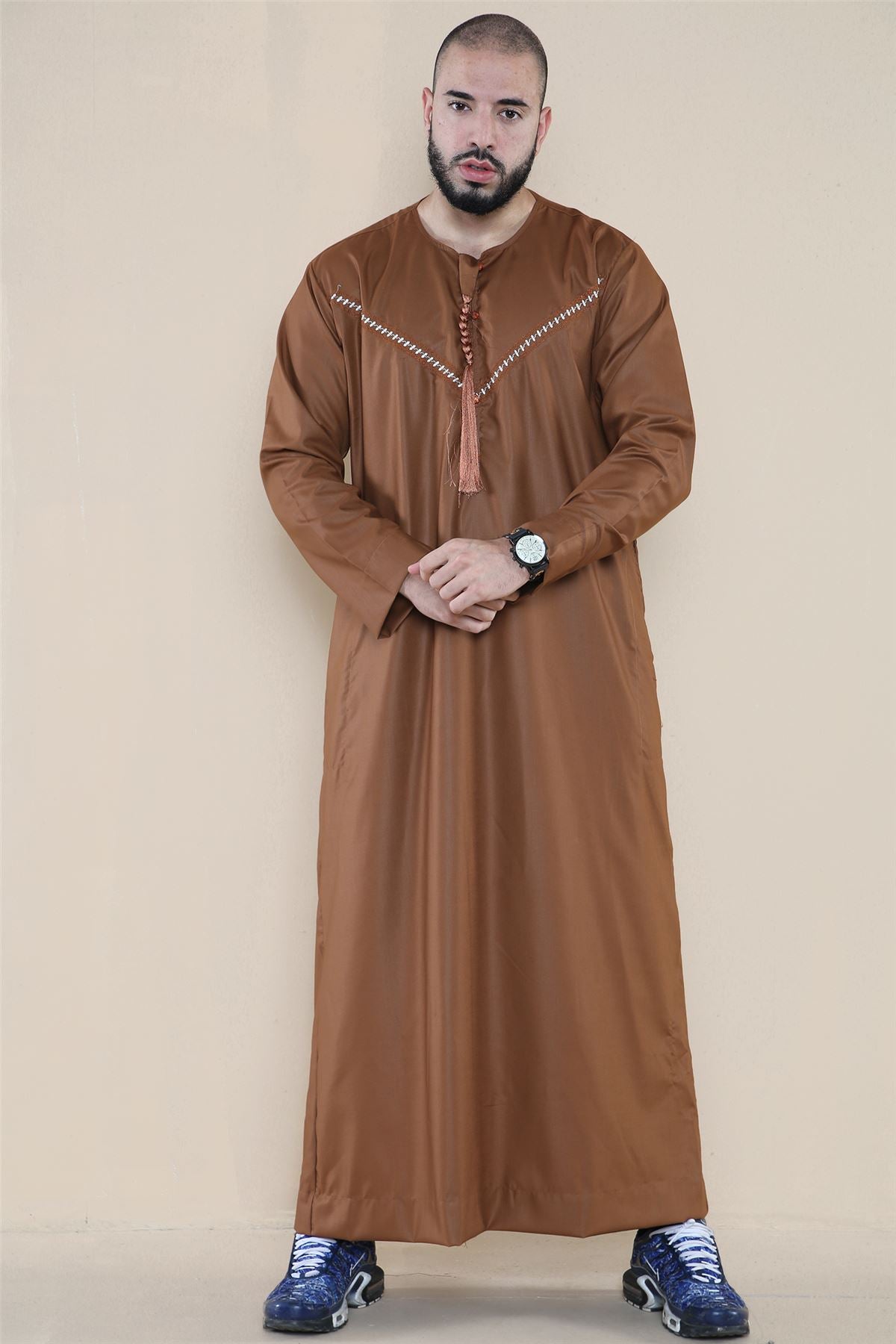 Mens Thobe Jubba Islamic Clothing Muslim Kaftan Emirati Omani Robe Casual Cotton