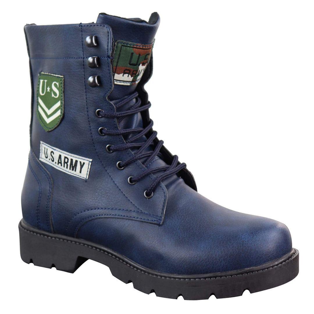 Mens US Military Army Laced Zip Ankle Boots Casual Combat Hiking PU Leather - Knighthood Store