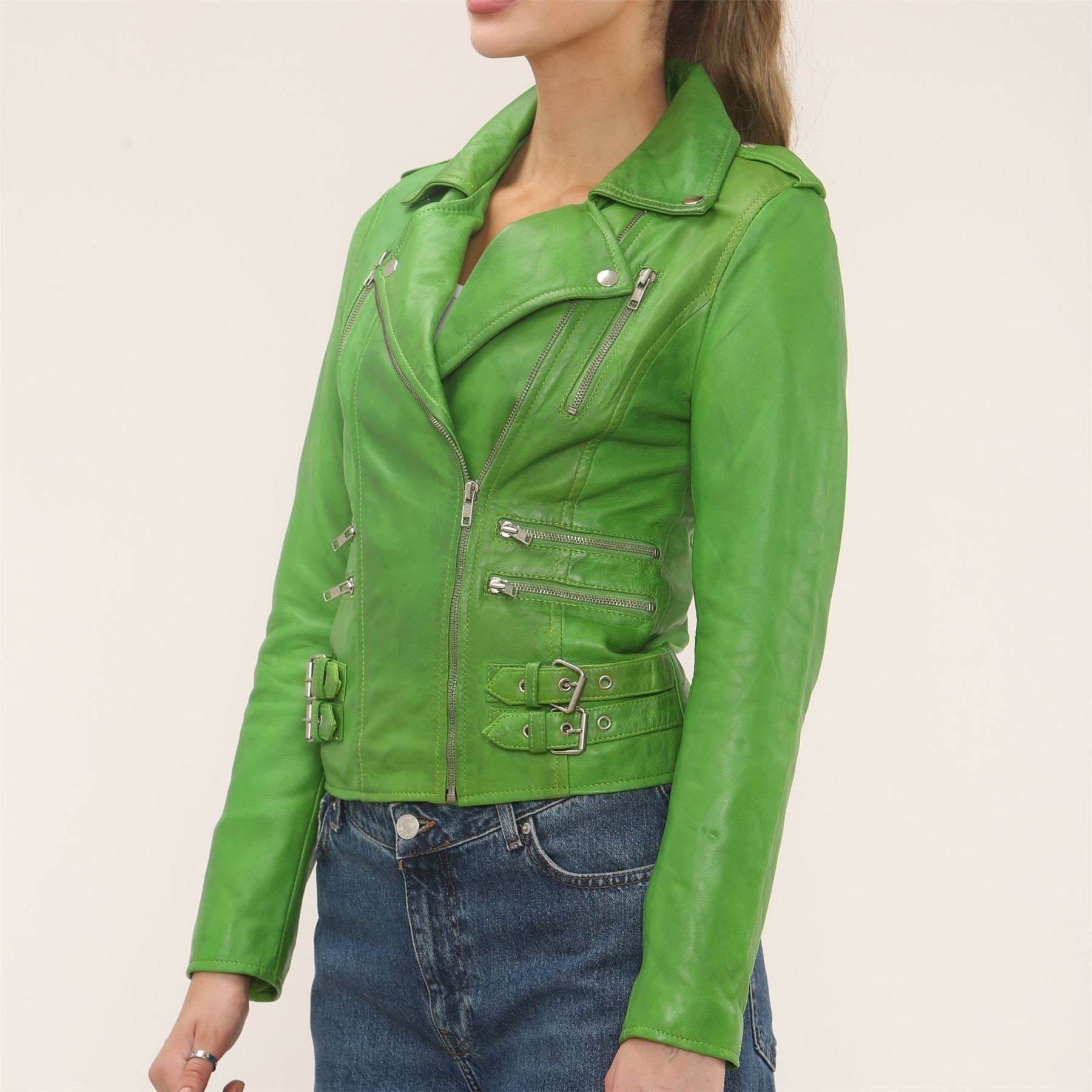 Women's Real Lamb Nappa Leather Vintage Biker Jacket