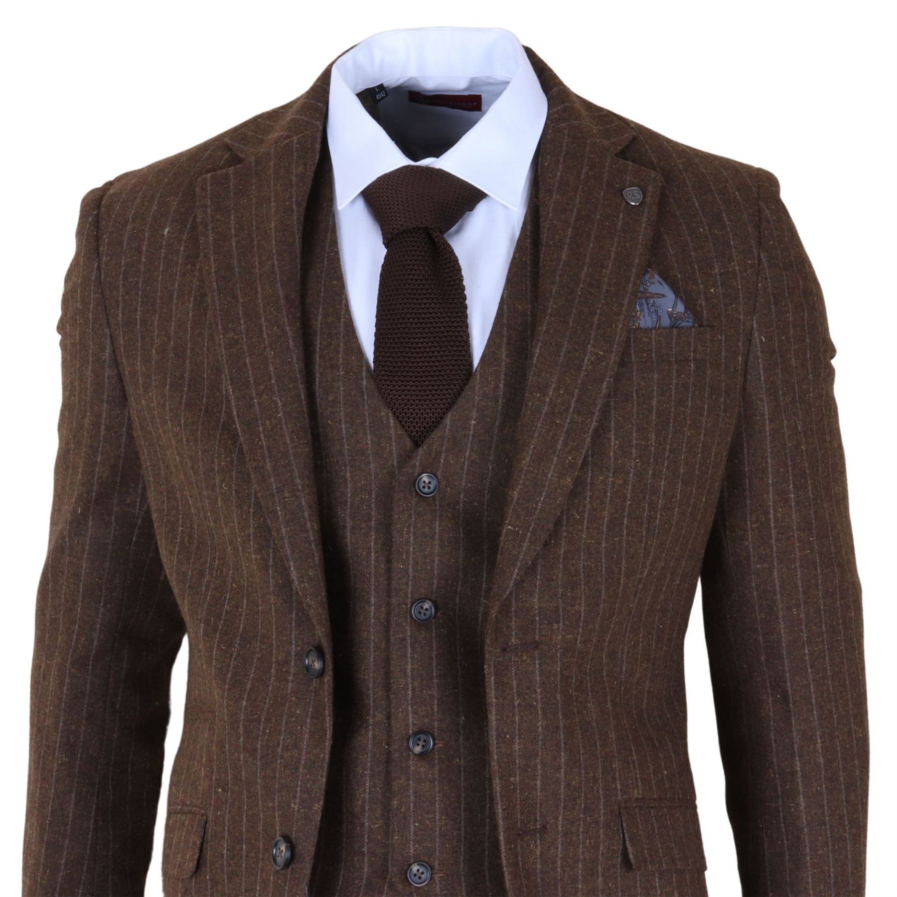 Victor - Men's Brown Pinstripe Slim Fit 3 Piece Suit