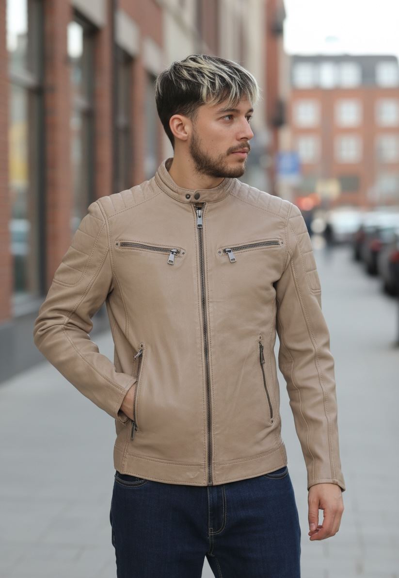 Men's Lambskin Leather Motorcycle Jacket Slim Fit Biker Coat