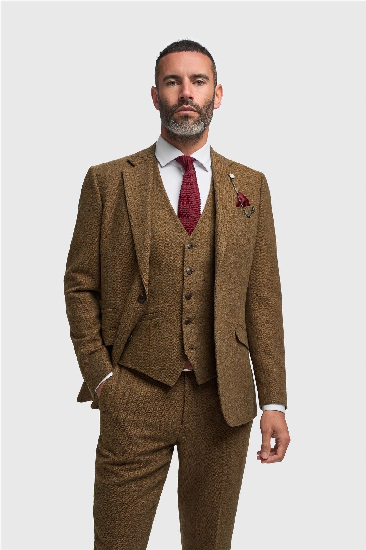 Thomas - Men’s Brown 3 Piece Wool Blend Tweed Suit